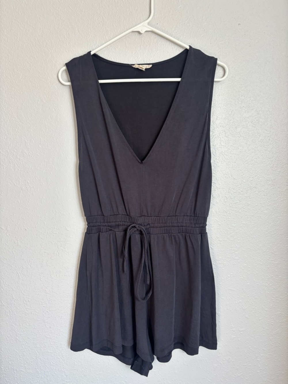 silence + noise Black V-Neck Sleeveless Romper with Waist Tie
